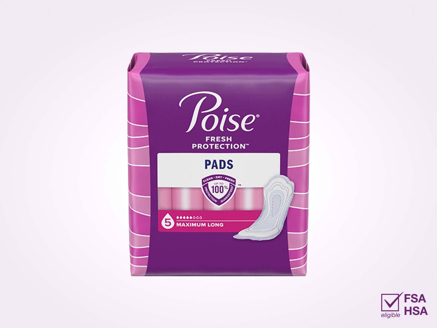Poise® Pads For Bladder Leaks, 5 Drop Maximum Absorbency, Long Length