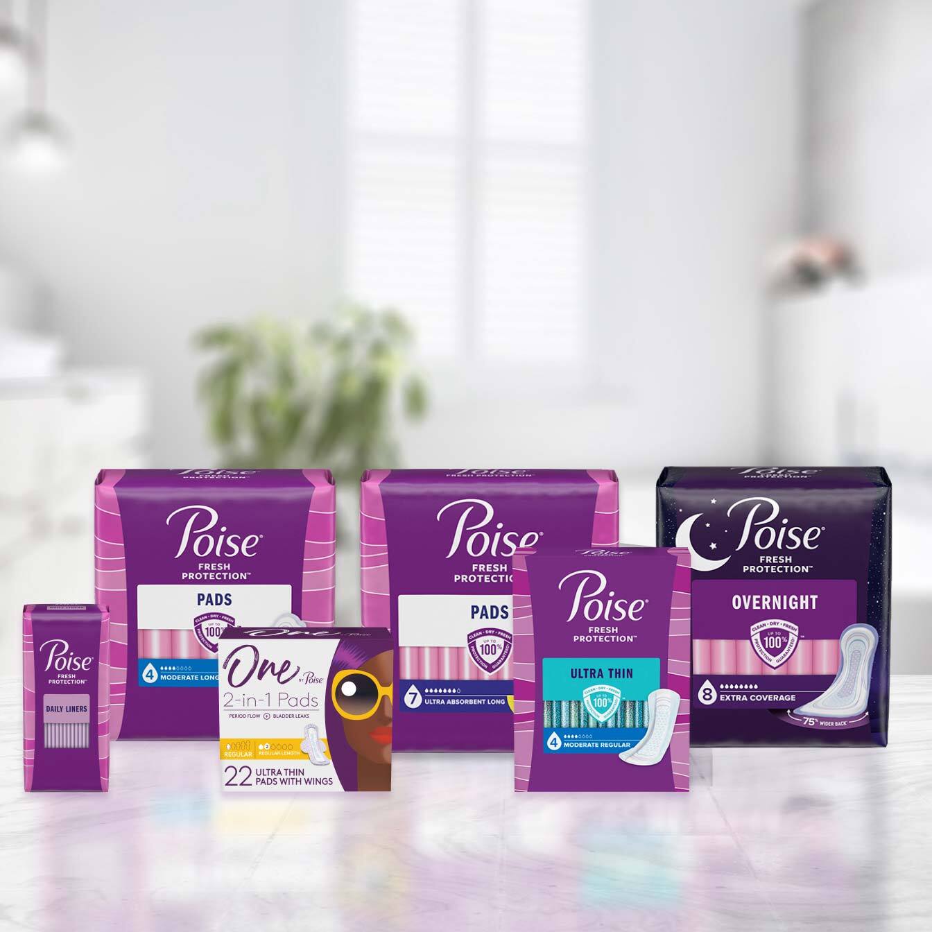 Poise Fresh Protection Female Incontinent Pad Contoured 3.5 x 16 33592,  Ultimate Supreme, 132 Ct 